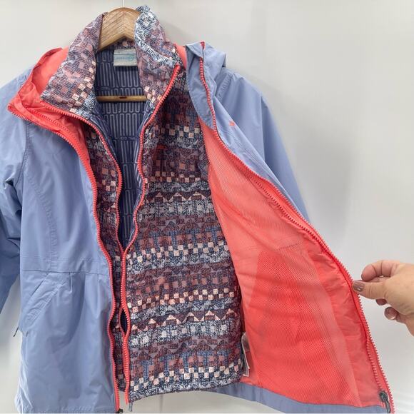 Columbia Interchange Two Layer Blue Southwest Geometric Coat Jacket Girls Medium - Picture 8 of 16